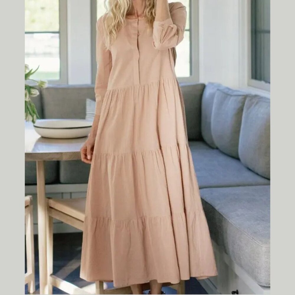 Jenni Kayne James Midi Dress Pink Dusk Tiered Cotton Linen Size Small